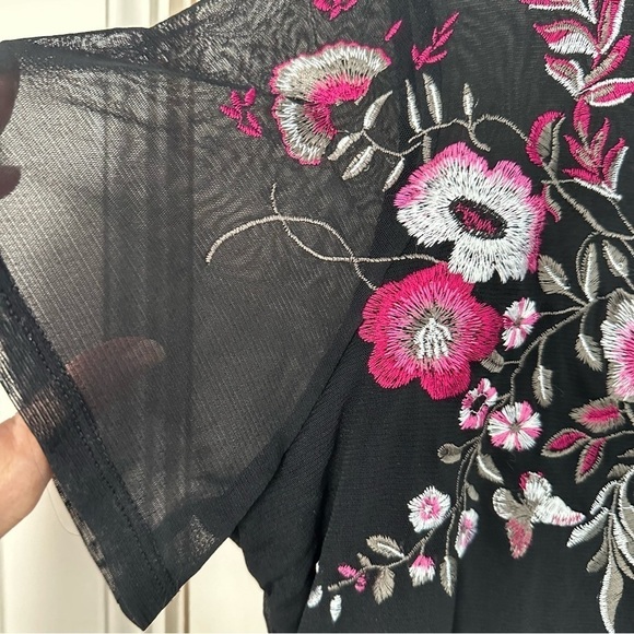 INC International Concepts Whimsigoth Top Black Sheer Fairy Dark Floral Size 1X - Picture 5 of 9